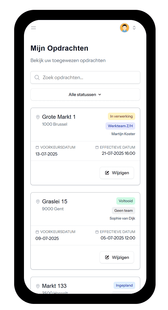 Mobiele weergave van de dashboard